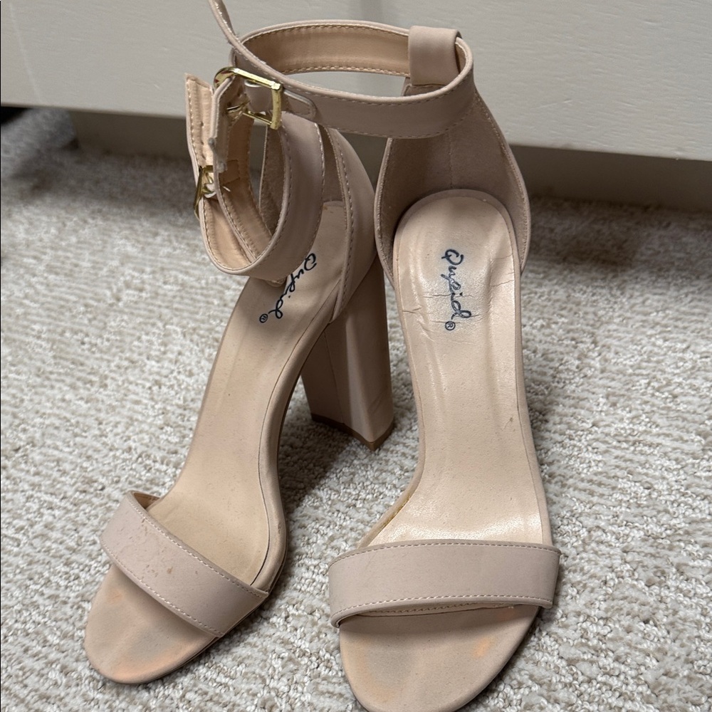 Qupid Nude Ankle Strap Heels